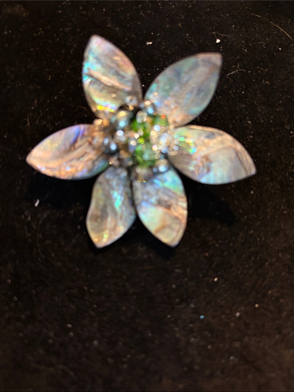 Iridescent Flower Brooch with Green Center